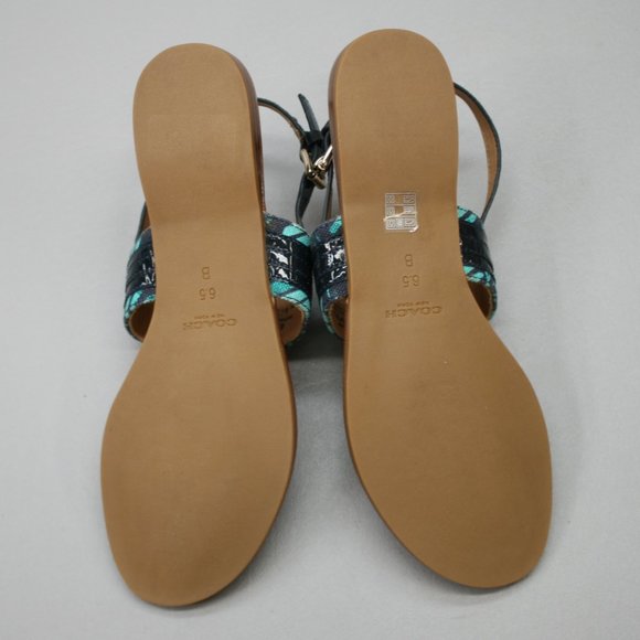 Coach Ladies 6.5 B Sammy Thong Turquoise Blue Zebra Ankle Strap Sandals - A0896 - Picture 9 of 12